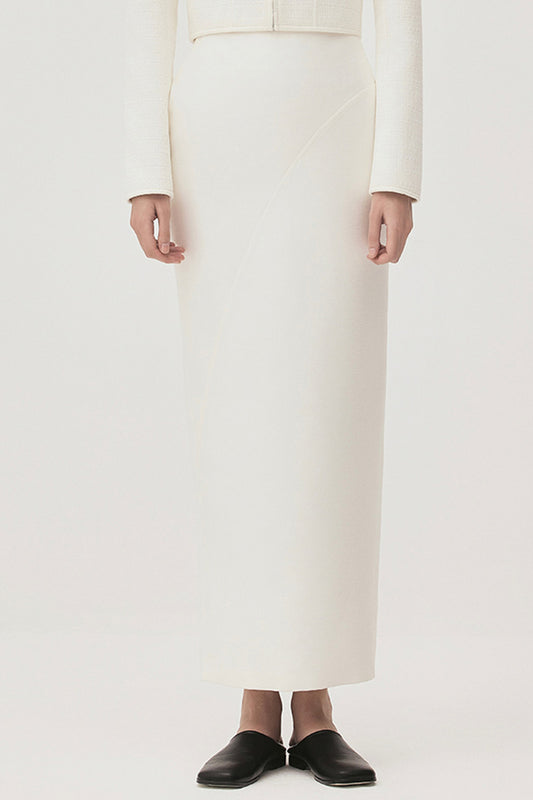 Thanh An Pegged Back Slit Taffeta Midi Skirt