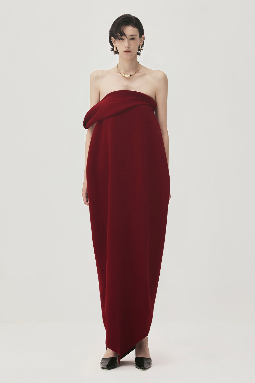 off shoulder velvet maxi dress Women's Nhung Cocoon Off-Shoulder Velvet Maxi Dress XS/S/M/L/XL/Customize Bordeaux MEAN BLVD Bordeaux / L