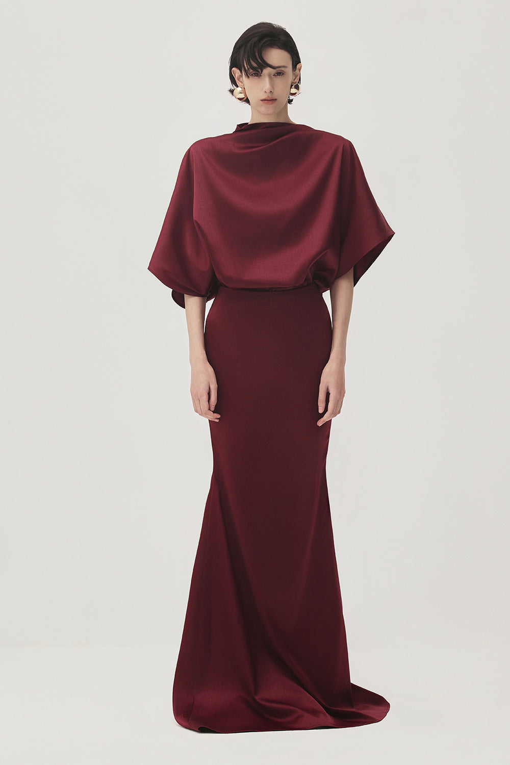Women's Xuan Di Straight Batwing Sleeved Satin Top XS/S/M/L/XL/Customize  Burgundy MEAN BLVD