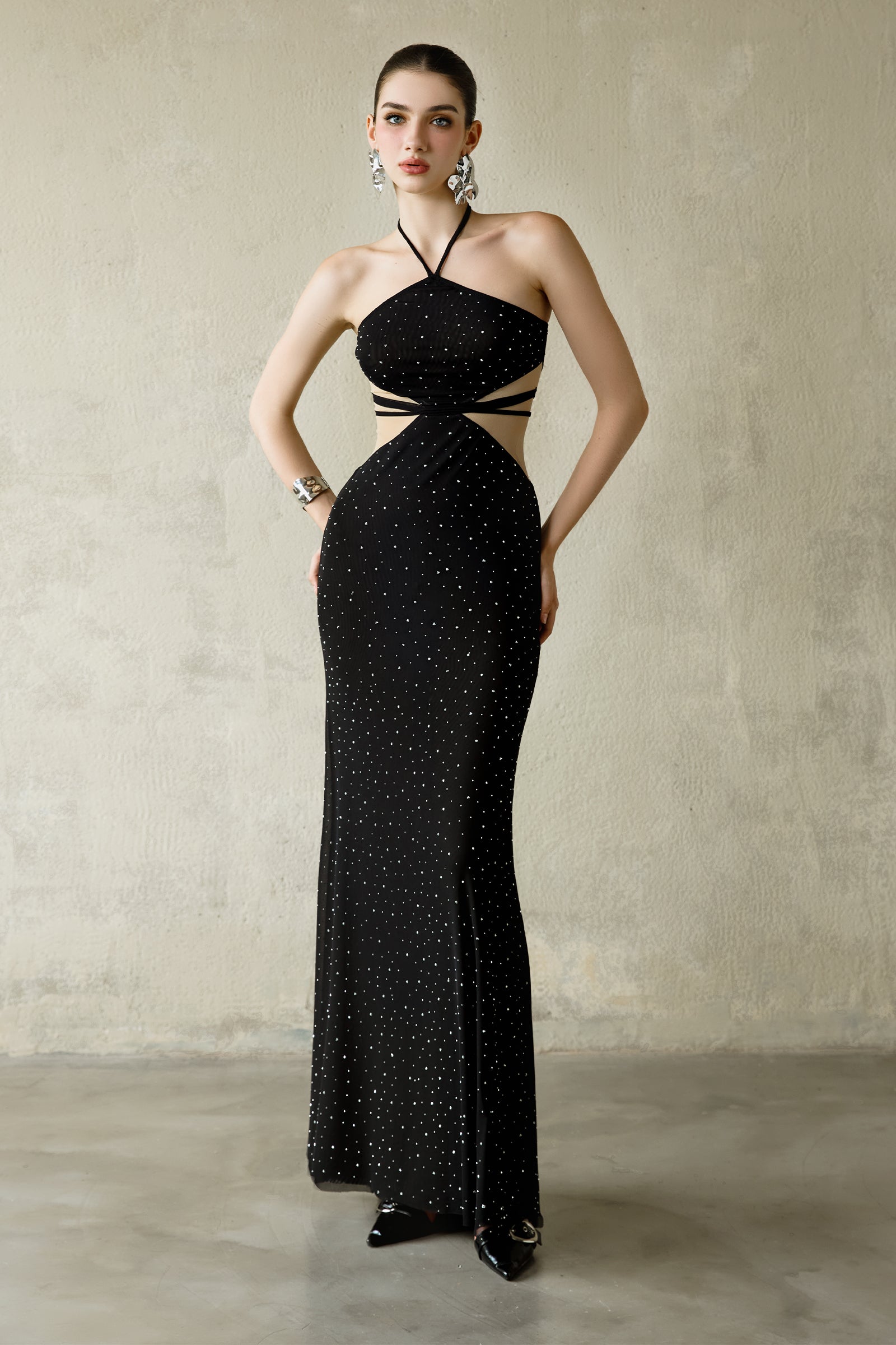 Women's Lorelei Halter Maxi Dress Black/White XS/S/M/L/Customize MEAN BLVD, Black / XS Women's Lorelei Halter Maxi Dress Black/White XS/S/M/L/Customize MEAN BLVD, Black / XS