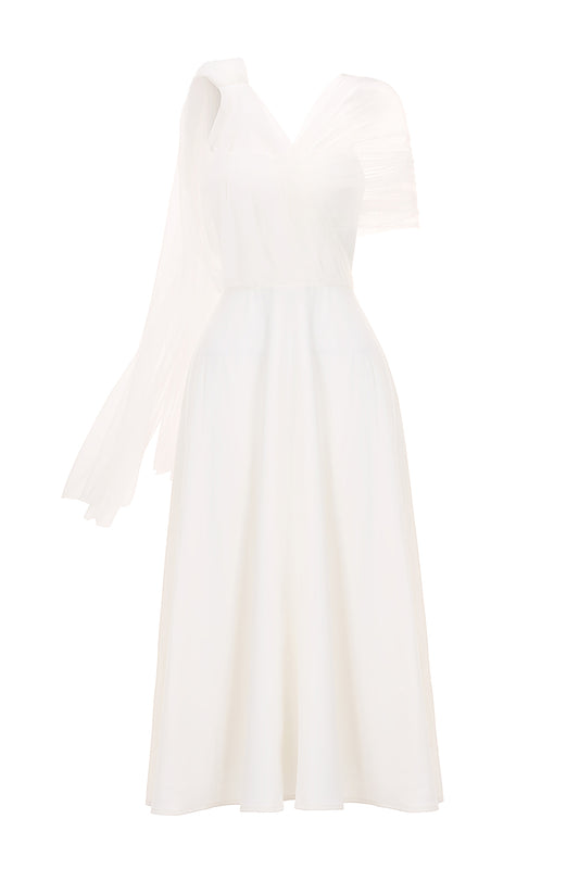 Robe A-line Asymmetric Sleeved Scuba Crepe Midi Dress