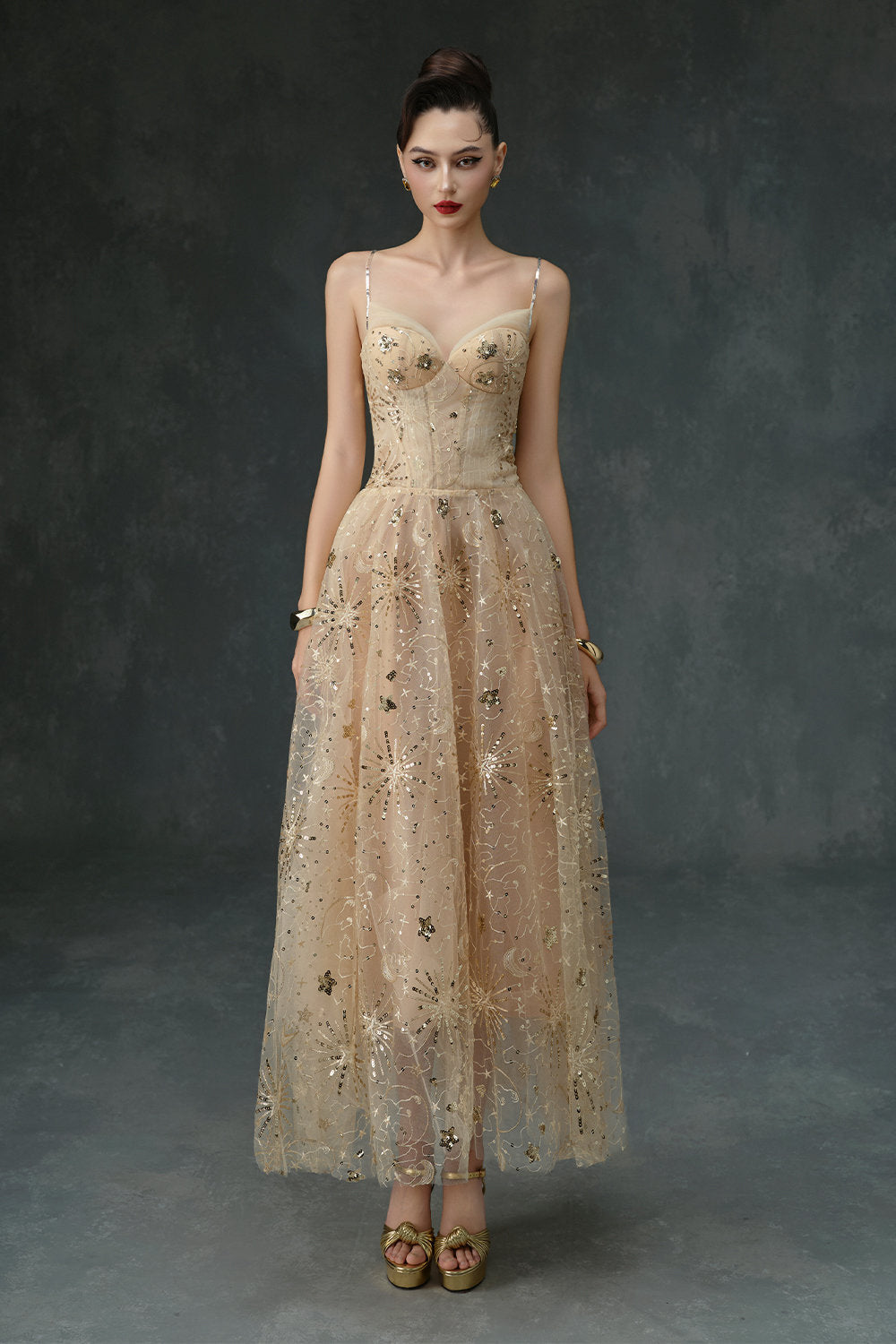 green emerald velvet dress Kayleen Sequin Paillette Midi Dress