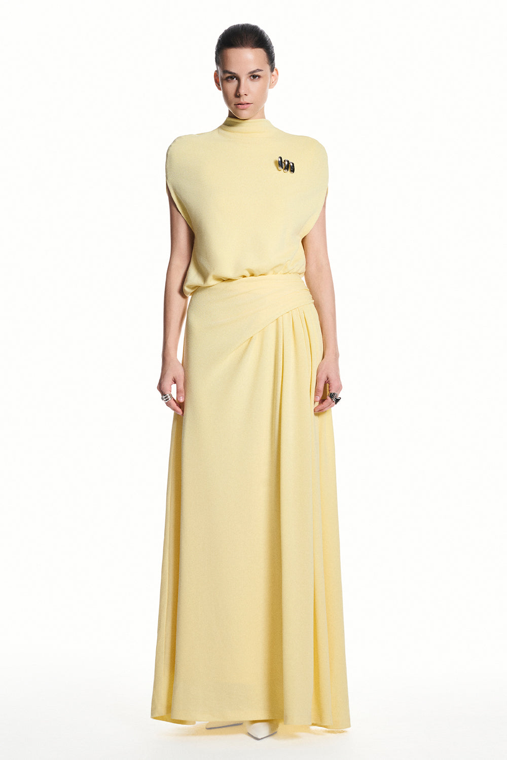 strapless open back dress Women's Lunae High Neck Draped Maxi Dress S/M/L/XL/Customize Pastel  Yellow/Burnt Orange MEAN BLVD