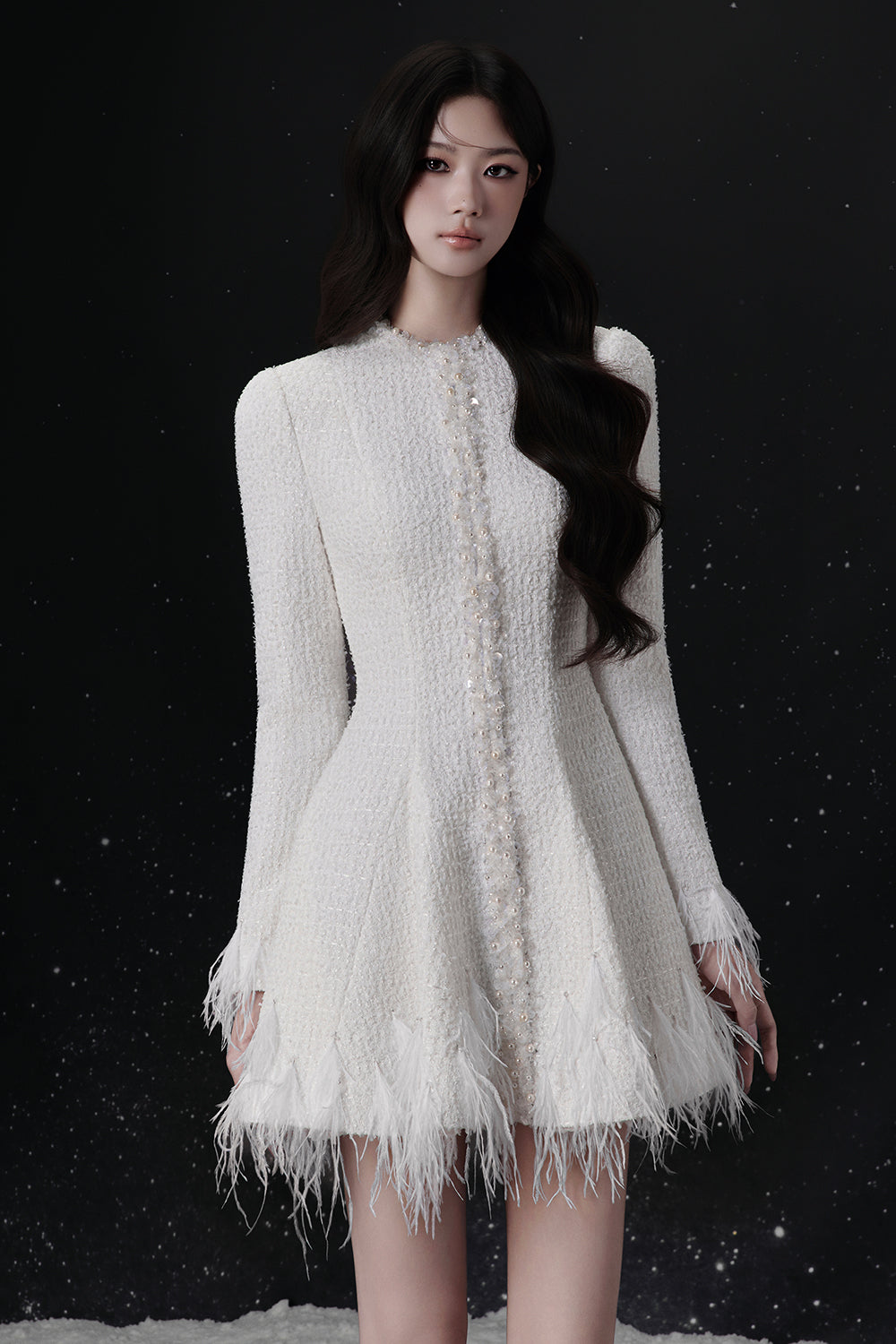 white feather mini dress Women's Lustre Feather Mini Dress Off White XS/S/M/L/Customize MEAN BLVD Off White / S