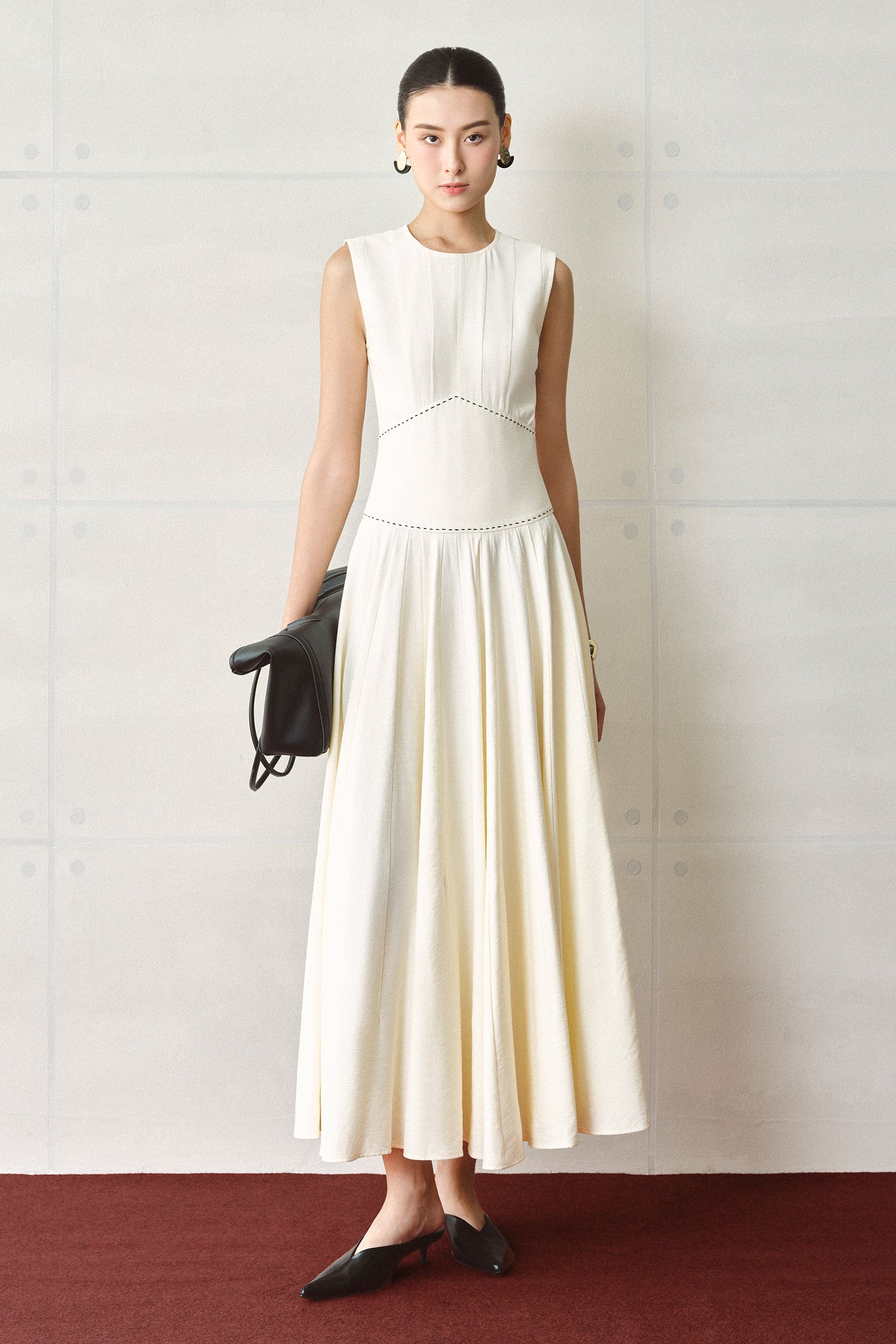 Women's Lyra A-line Gathering Midi Dress S/M/L/Customize Cream MEAN BLVD