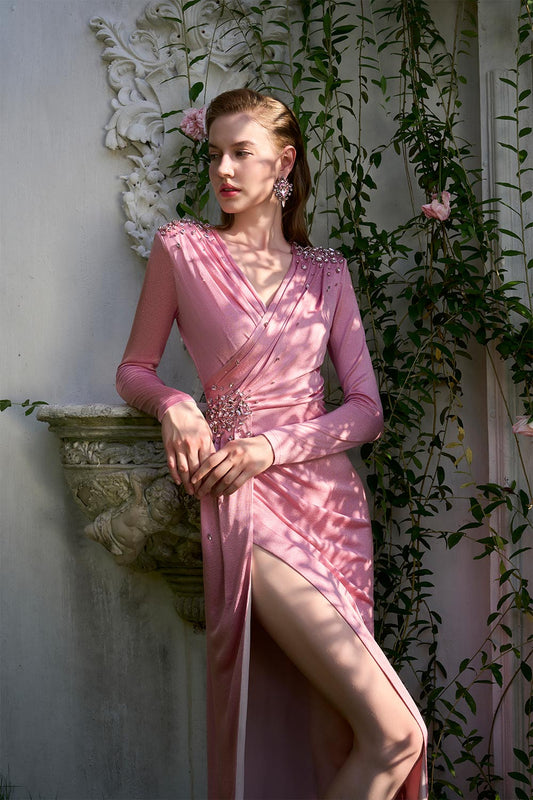 Freya Wrap V-Neck Jersey Floor Length Dress