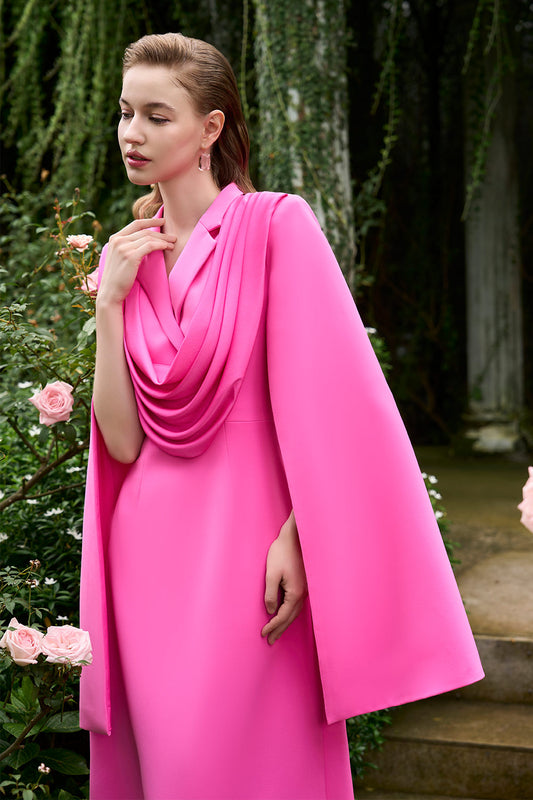 Margaret A-line Notch Lapel Silk Crepe Floor Length Dress