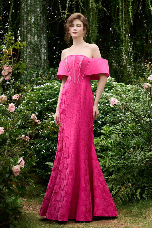 Shiloh Trumpet Corset Brocade Floor Length Dress