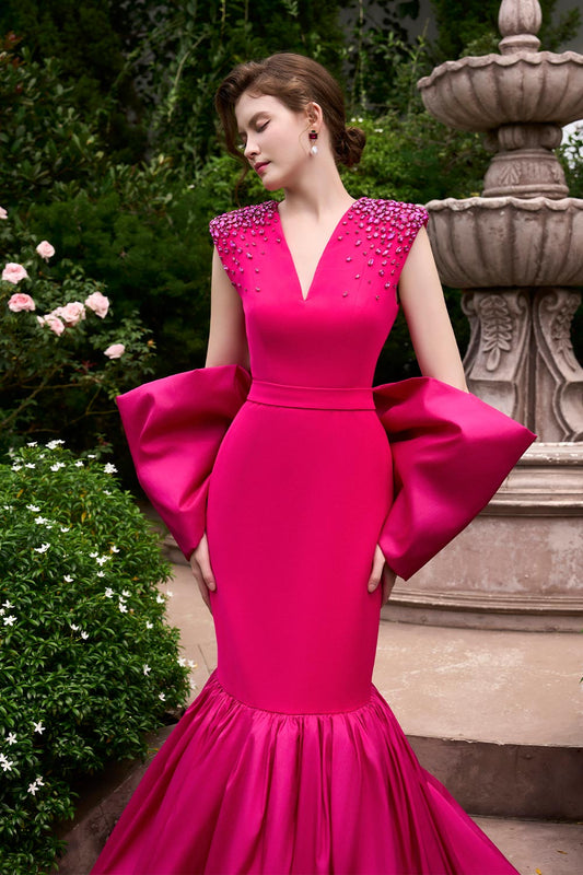 Sylvie Mermaid Bow Taffeta Floor Length Dress