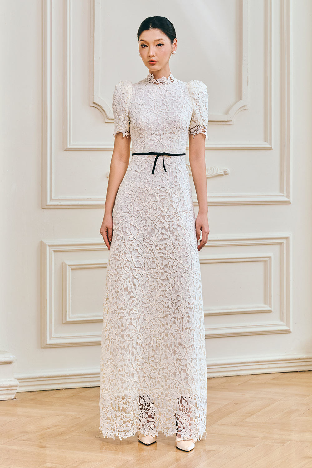 Women's Hazel A-line Mock Neck Lace Maxi Dress XS/S/M/L/XL/XXL/Customize White MEAN BLVD White / XS Women's Hazel A-line Mock Neck Lace Maxi Dress XS/S/M/L/XL/XXL/Customize White MEAN BLVD White / XS