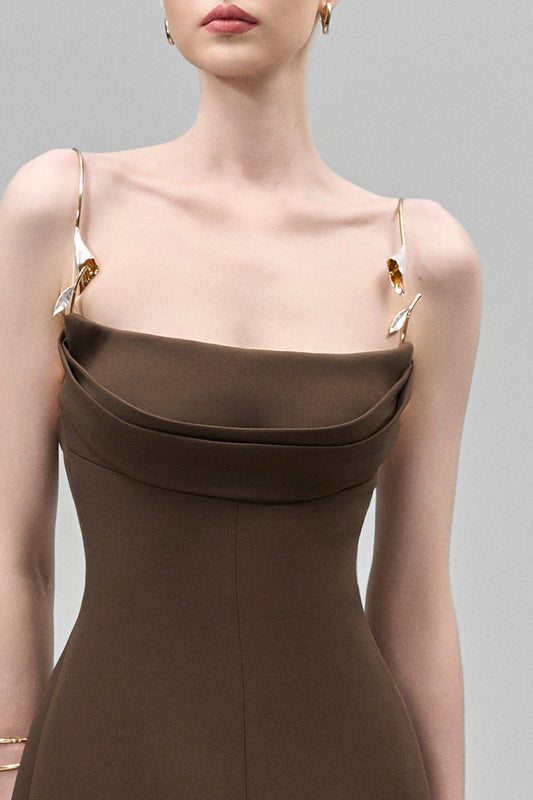 Lirien A-line Cowl Neck Crepe Floor Length Dress