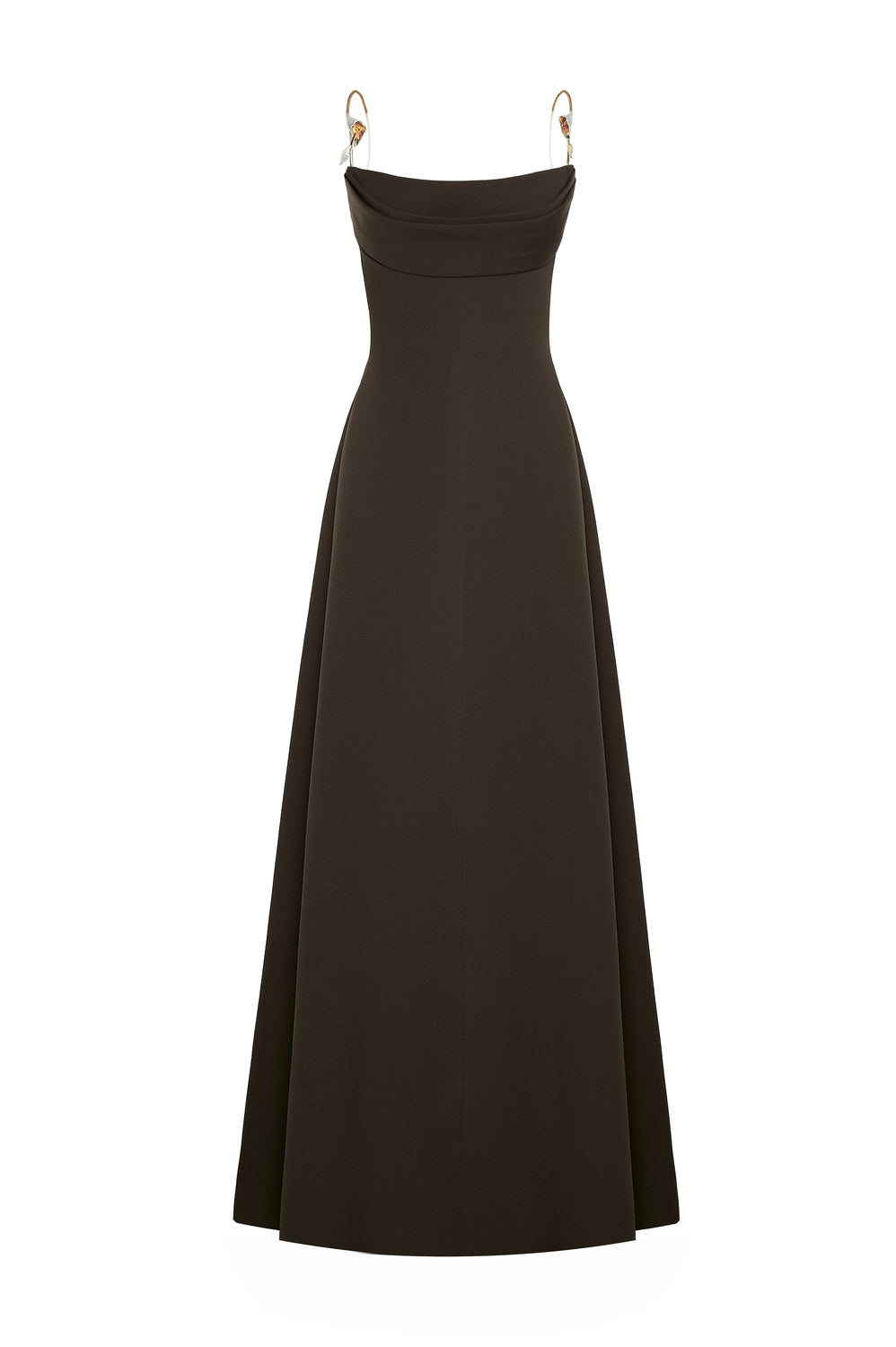 Women's Lirien A-line Cowl Neck Crepe Floor Length Dress S/M/L/XL/Customize Dark Brown/Cream MEAN BLVD Women's Lirien A-line Cowl Neck Crepe Floor Length Dress S/M/L/XL/Customize Dark Brown/Cream MEAN BLVD