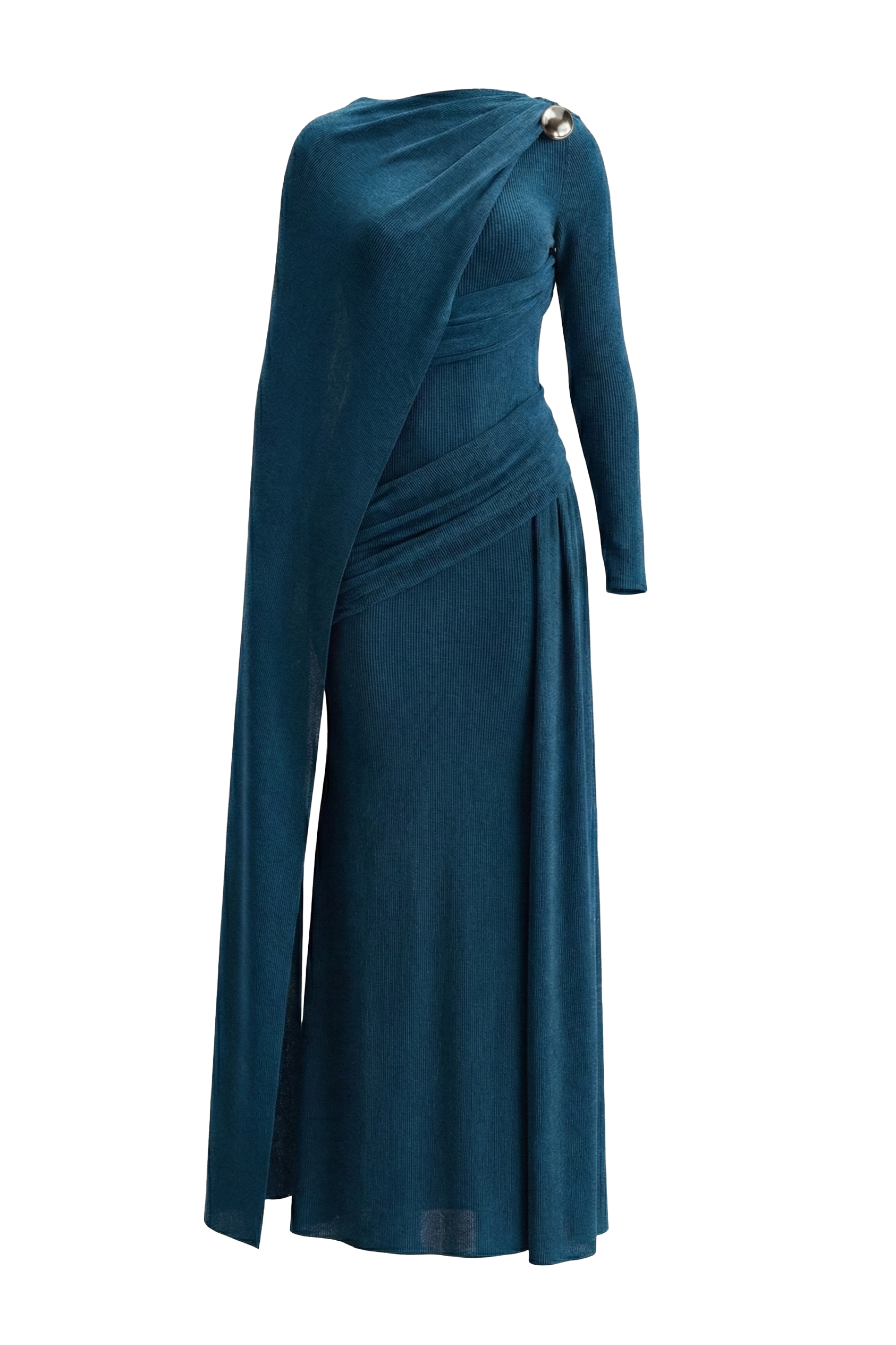cindra maxi dress Women's Cindra Asymmetric Sleeve Gathering Maxi Dress XS/S/M/L/XL/XXL Black/Blue MEAN BLVD