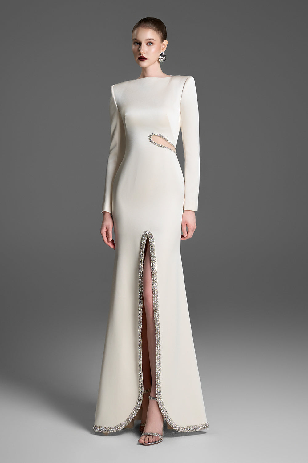 Women's Maja Boat Neck Rhinestone Maxi Dress XXS/XS/S/M/L/XL/XXL/Customize  Cream MEAN BLVD