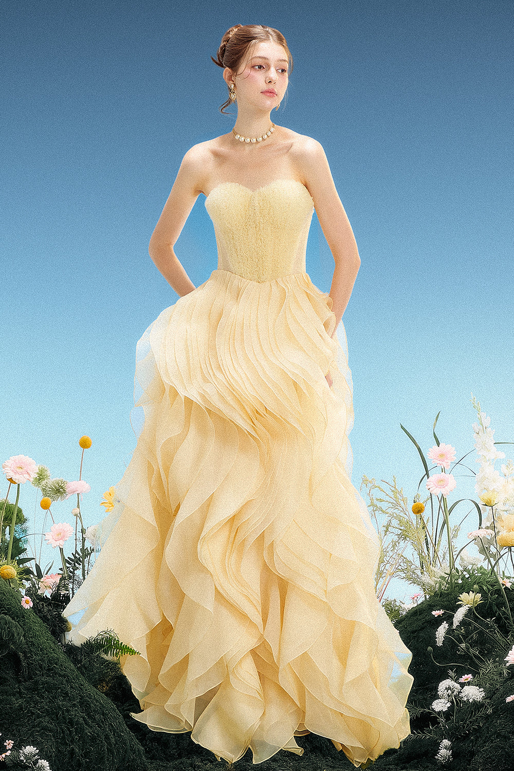 Women's Marea Ball Gown Maxi Dress Pastel Yellow XS/S/M/L/XL/Customize MEAN  BLVD