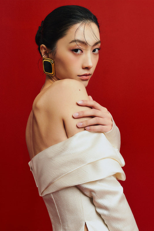 Thy A-line Off-Shoulder Taffeta Silk Floor Length Ao Dai Set