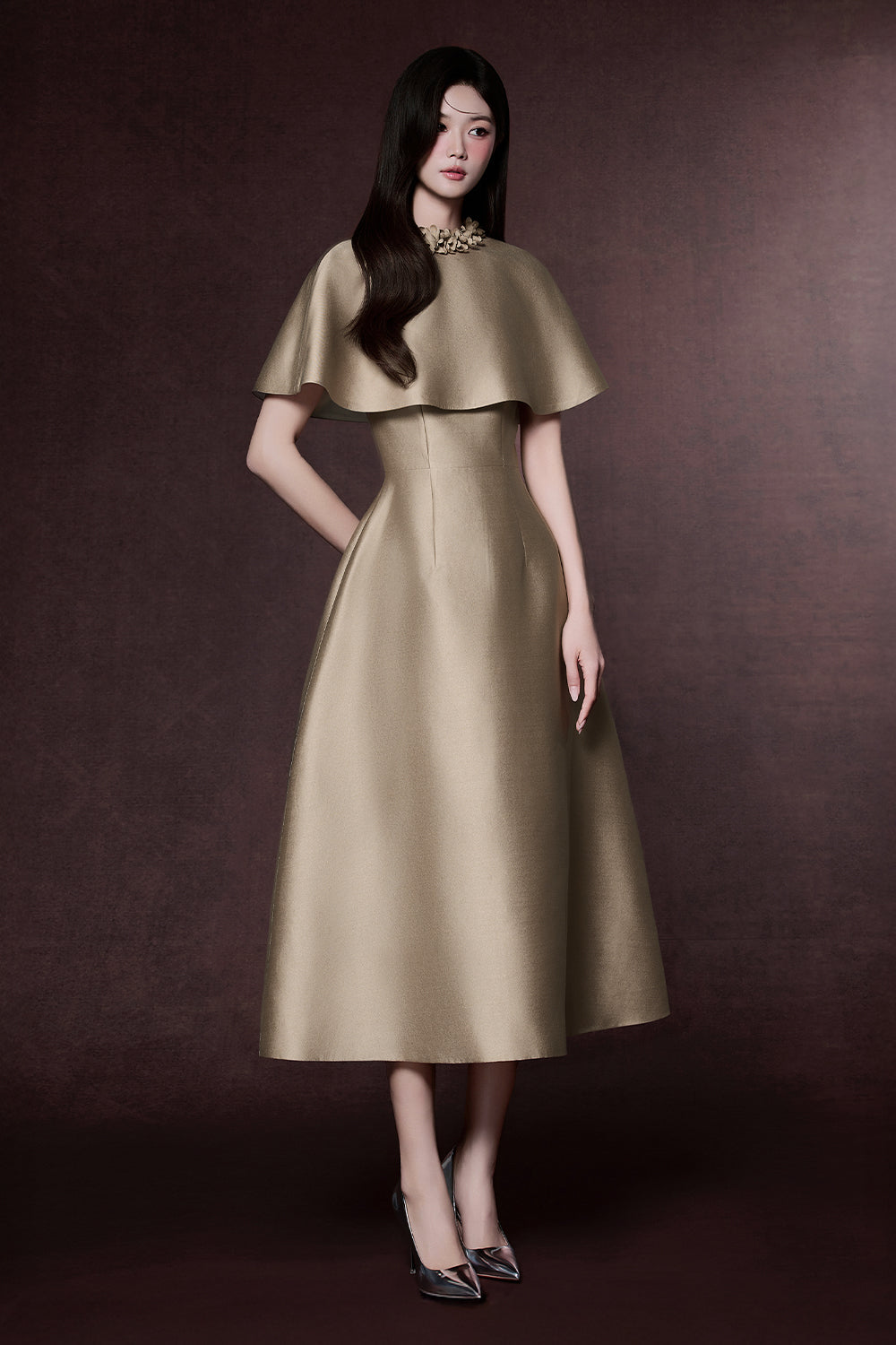 margot midi dress Women's Margot Round Neck Applique Midi Dress XS/S/M/L/Customize Plaza  Taupe MEAN BLVD