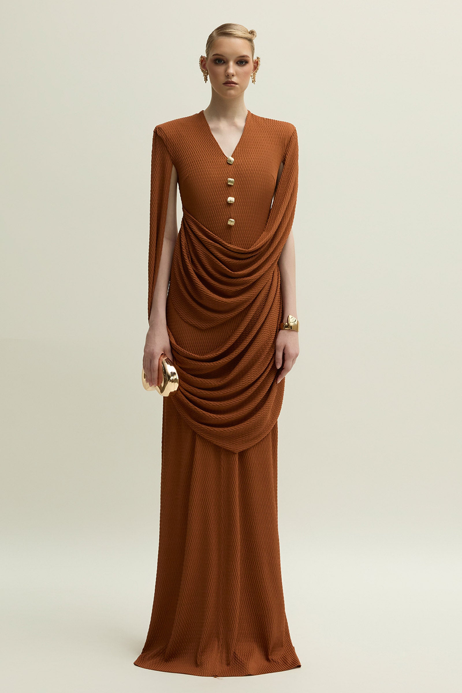 Women's Marly Split Sleeve Draped Maxi Dress S/M/L/XL/XXL/Customize Burnt  Orange MEAN BLVD
