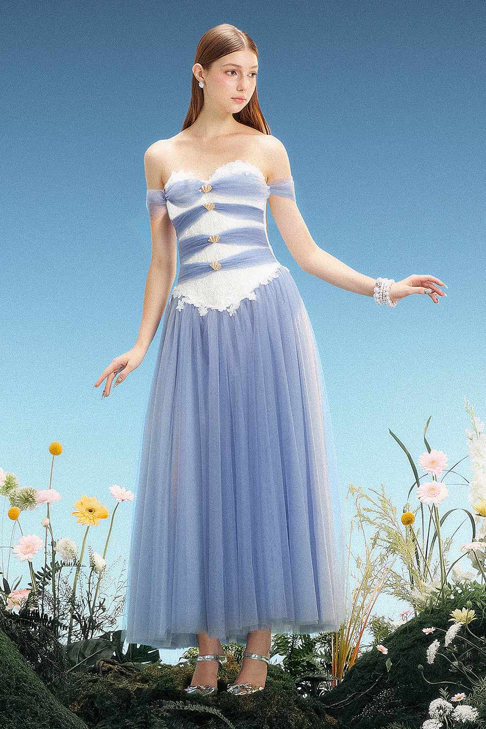 blue dress for baby girl Women's Melusine Off-Shoulder Midi Dress Dusty Blue XS/S/M/L/XL/Customize  MEAN BLVD