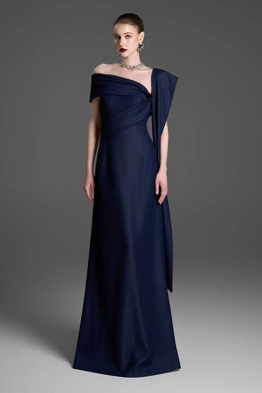 Mireille Asymmetric Neck Draped Maxi Dress - MEAN BLVD