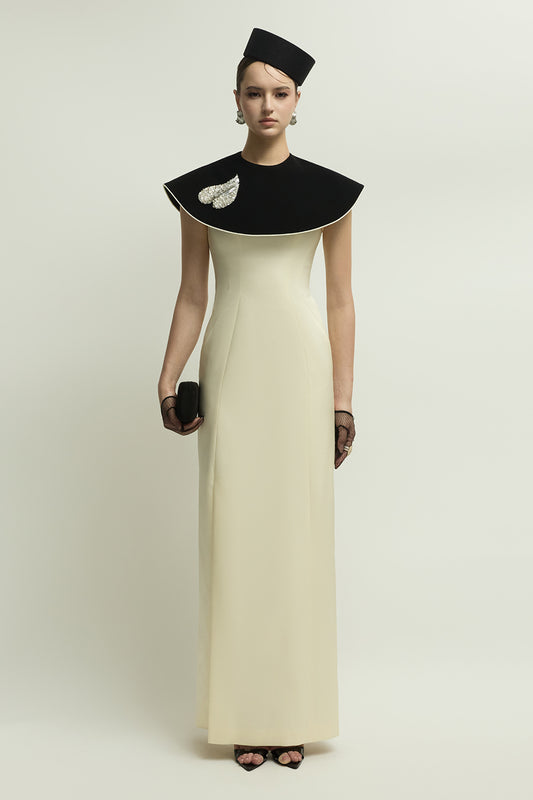 Montpellier Cape Sleeve Rhinestone Maxi Dress - MEAN BLVD