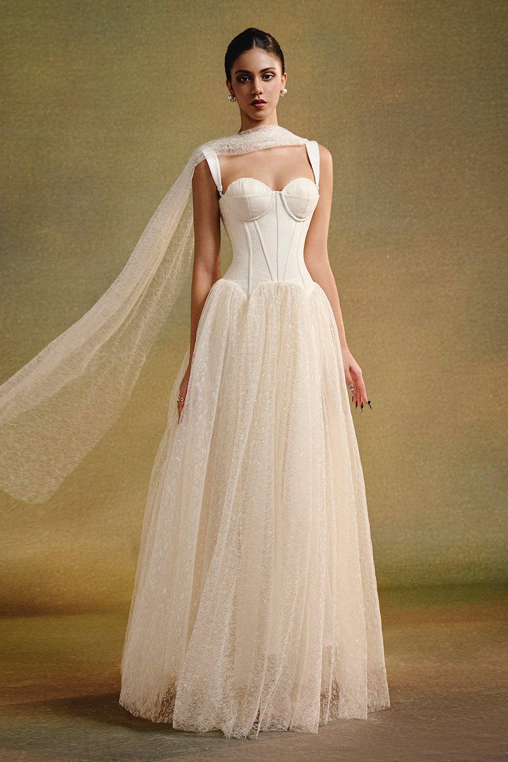 long dress with lace top Ivory Lace Sweetheart Maxi Dress