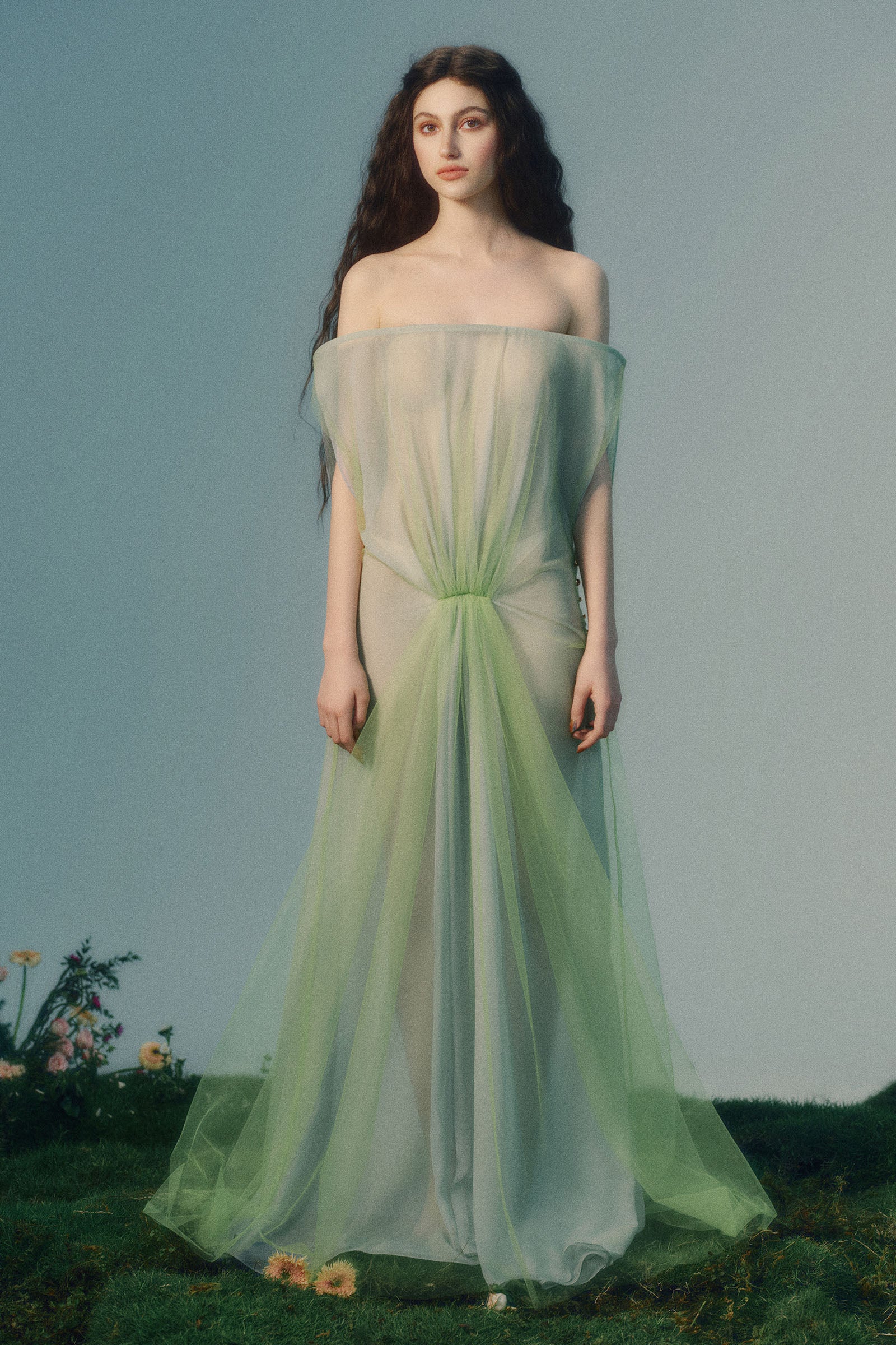 Women's Naiad Off-Shoulder Maxi Dress Sage Green XS/S/M/L/XL/Customize MEAN  BLVD