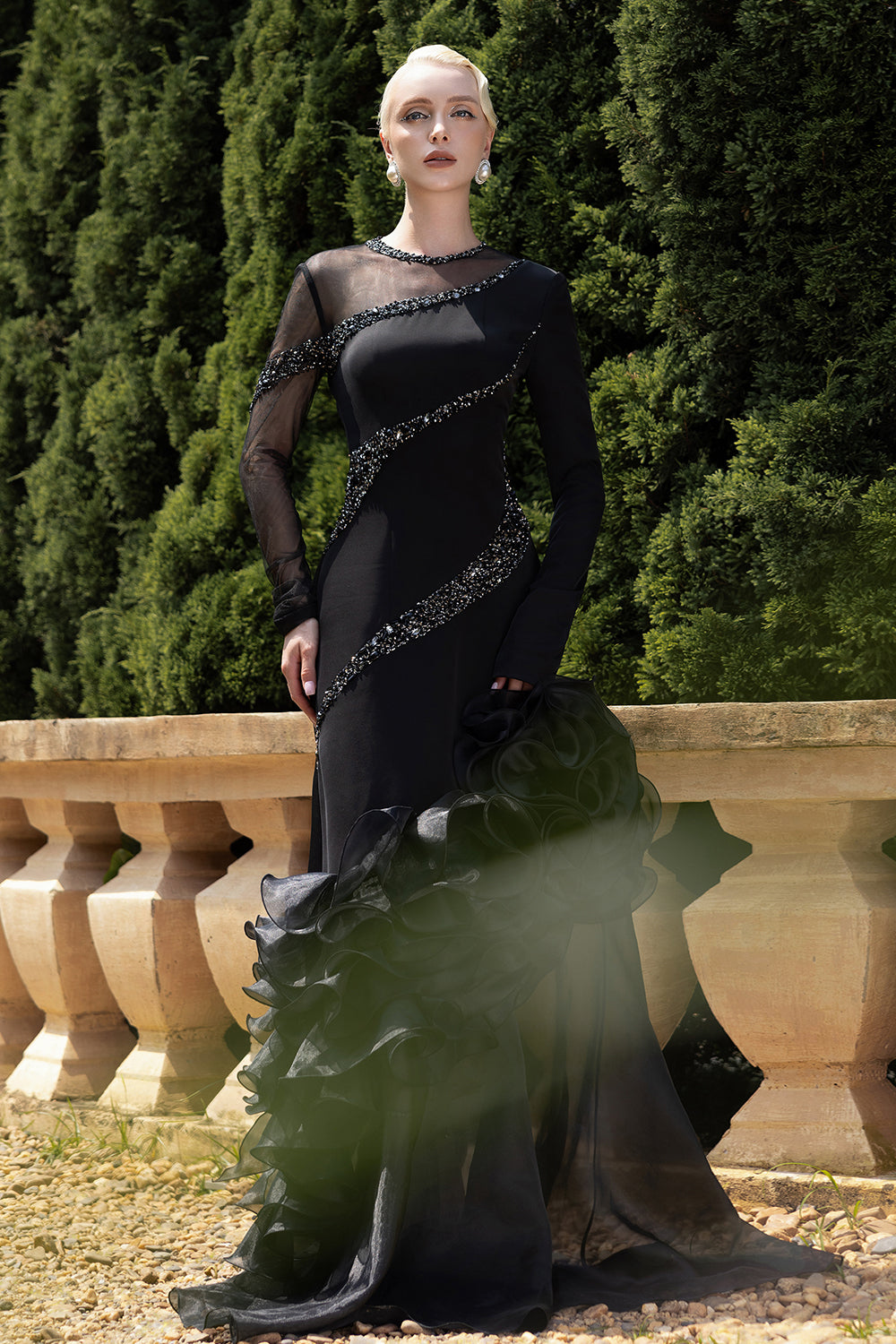 black ruffle long sleeve maxi dress Women's Noir Ruffle Maxi Dress S/M/L/XL/XXL/3XL/Customize Black MEAN BLVD Black / XL