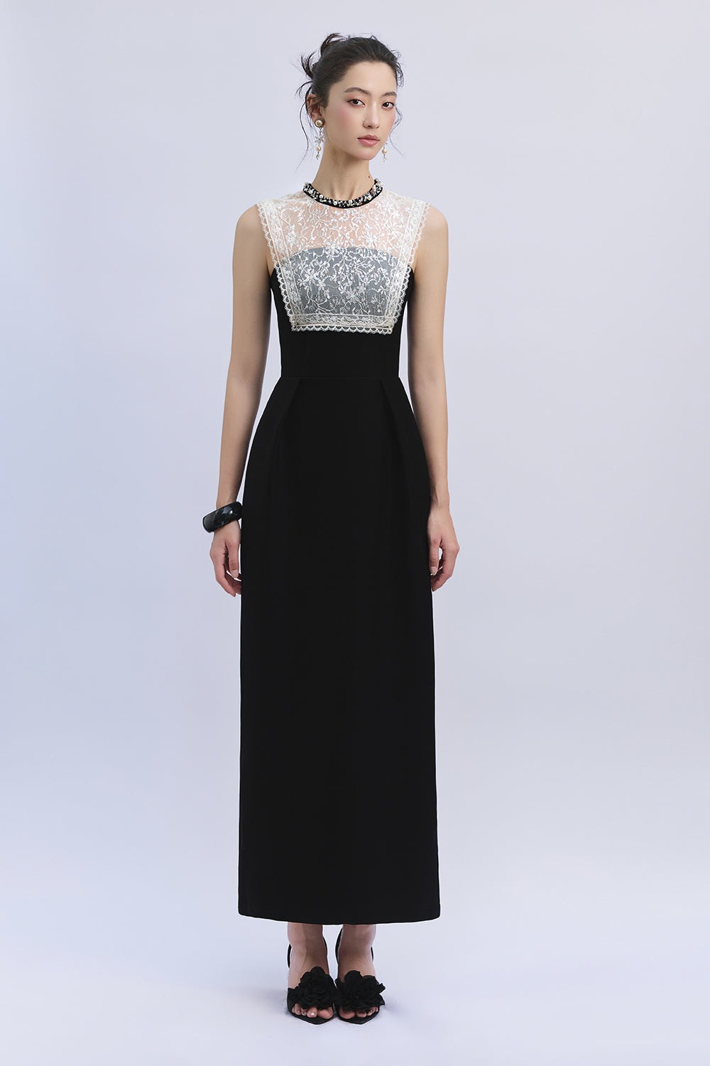 maxi dress round neck Women's Noire Round Neck Maxi Dress Black & White S/M/L/Customize MEAN BLVD, Black & White / S