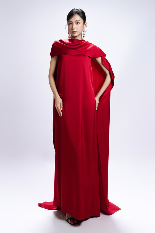 Nyx Cape Sleeve Synthetic Silk Maxi Dress - MEAN BLVD