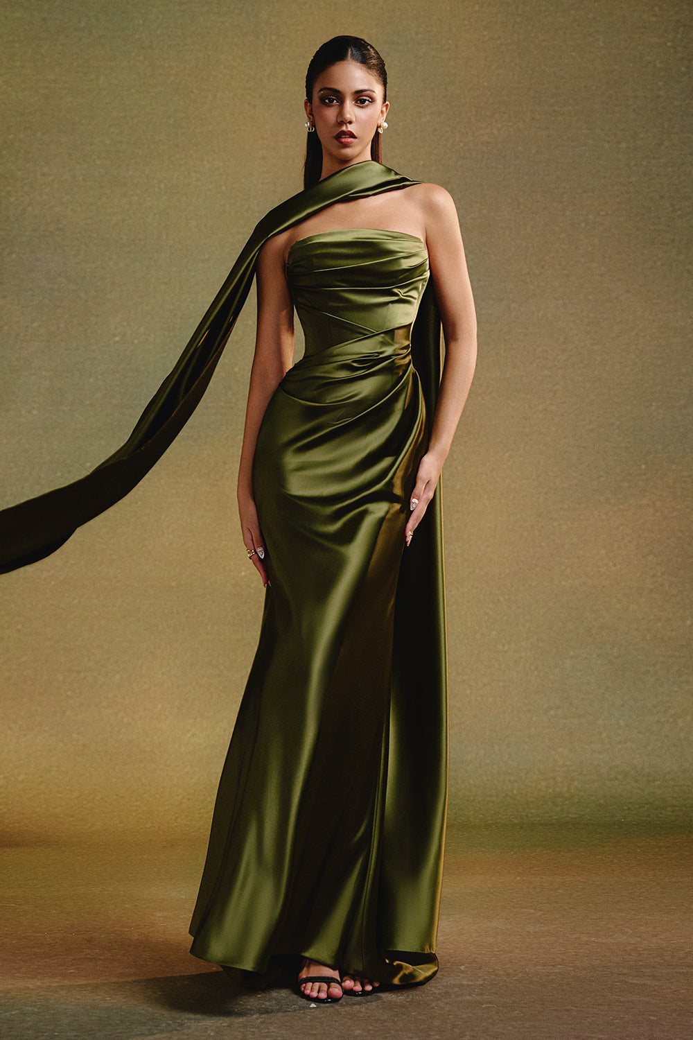 Women's Odile Sheath Draped Maxi Dress XS/S/M/L/Customize Green Olive MEAN  BLVD