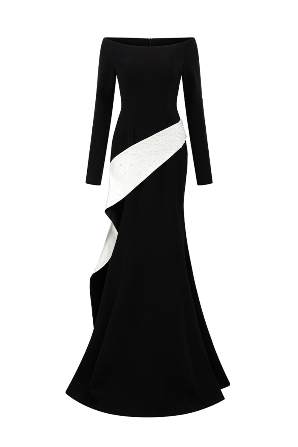 averie draped midi dress Women's Averie Mermaid Off-Shoulder Crepe Floor Length Dress  XS/S/M/L/XL/XXL/Customize Black and White MEAN BLVD