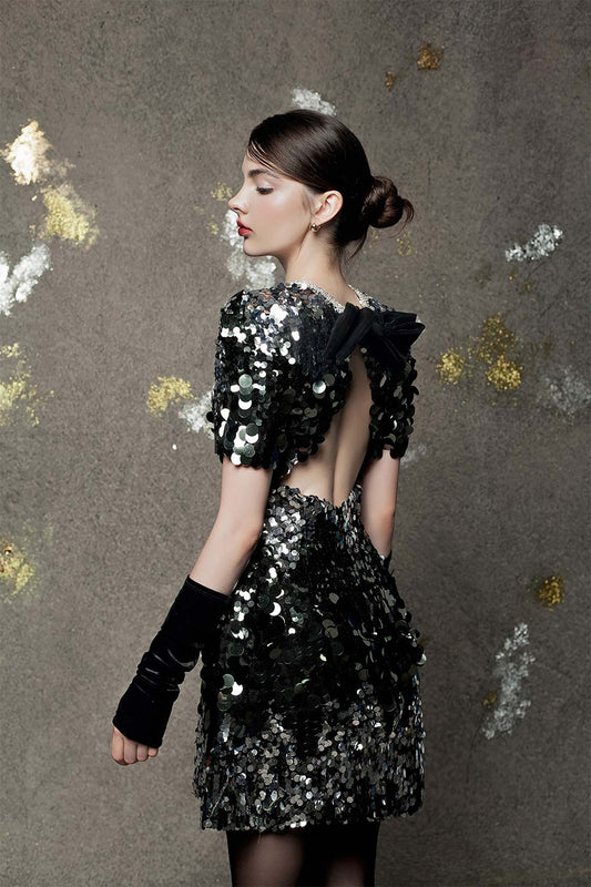 Ophelia A-line Short Sleeved Sequin Mini Dress