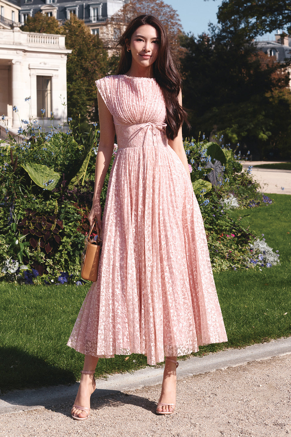 Women's Orchid A-line Midi Dress Pink/Cream White S/M/L MEAN BLVD Pink / S Women's Orchid A-line Midi Dress Pink/Cream White S/M/L MEAN BLVD Pink / S