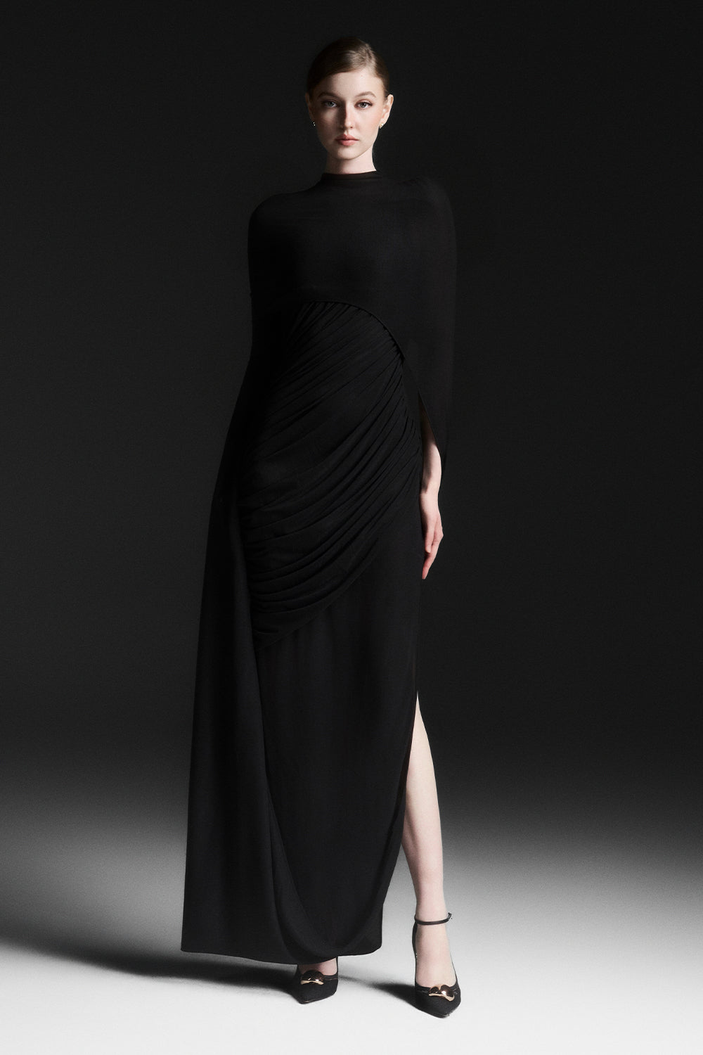 black draped maxi dress Women's Orlène Draped Maxi Dress Black XS/S/M/L/XL/Customize MEAN BLVD Black / XS