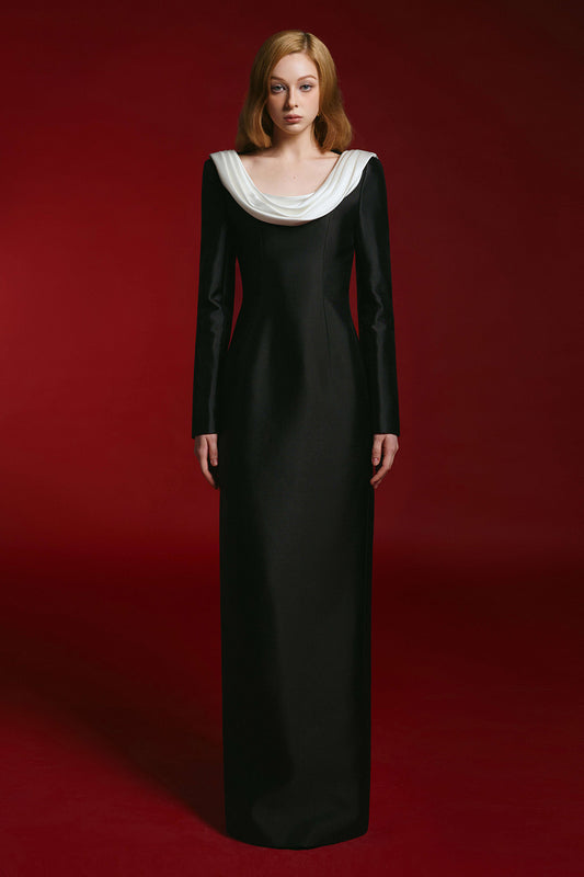 Heidy Sheath Cowl Neck Taffeta Silk Floor Length Dress