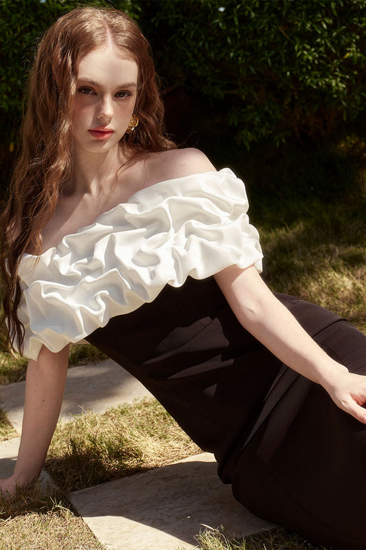 Rose’ Sheath Draped Twill Floor Length Dress