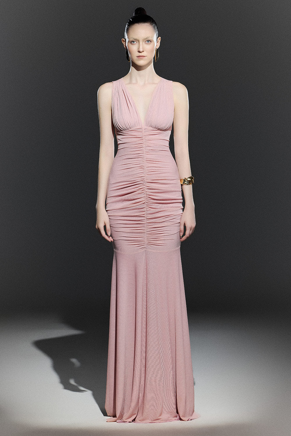 Women's Midnight Rose Drop Waist Gathered Mesh Maxi Dress  XS/S/M/L/XL/Customize Pink Nude MEAN BLVD