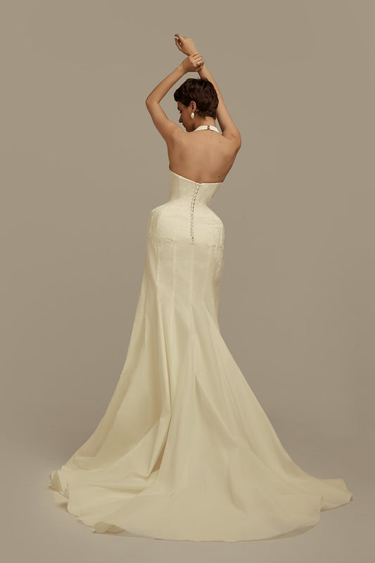 Selene Trumpet Sleeveless Taffeta Floor Length Dress