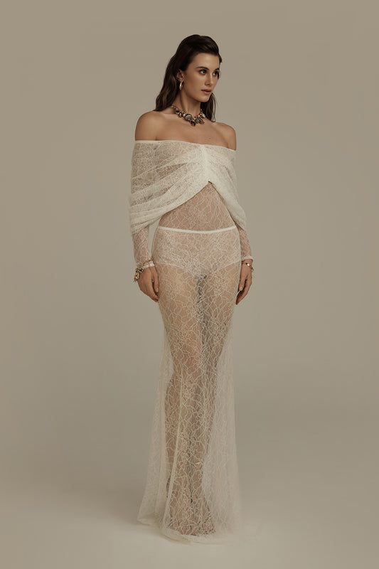 Phoebe Mermaid Off-Shoulder Lace Floor Length Set