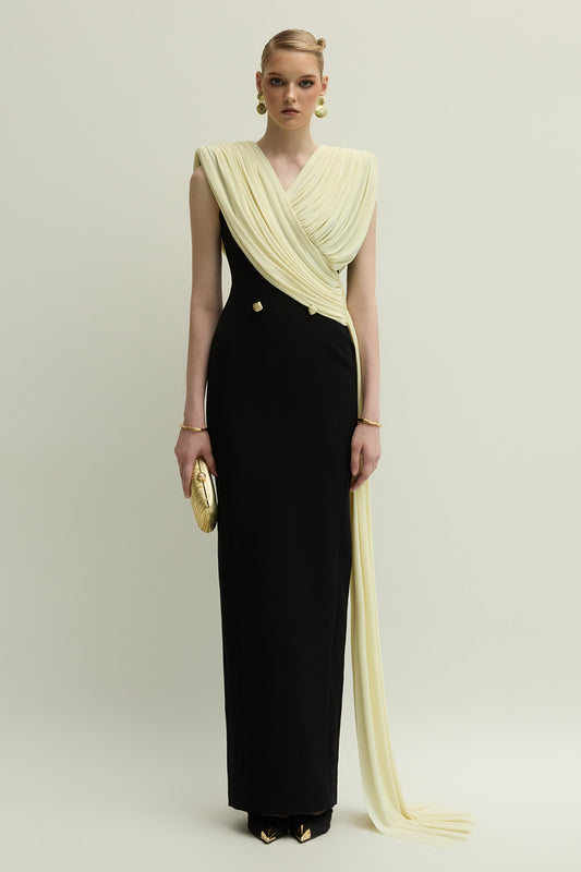 Panton V-Neck Draped Maxi Dress - MEAN BLVD