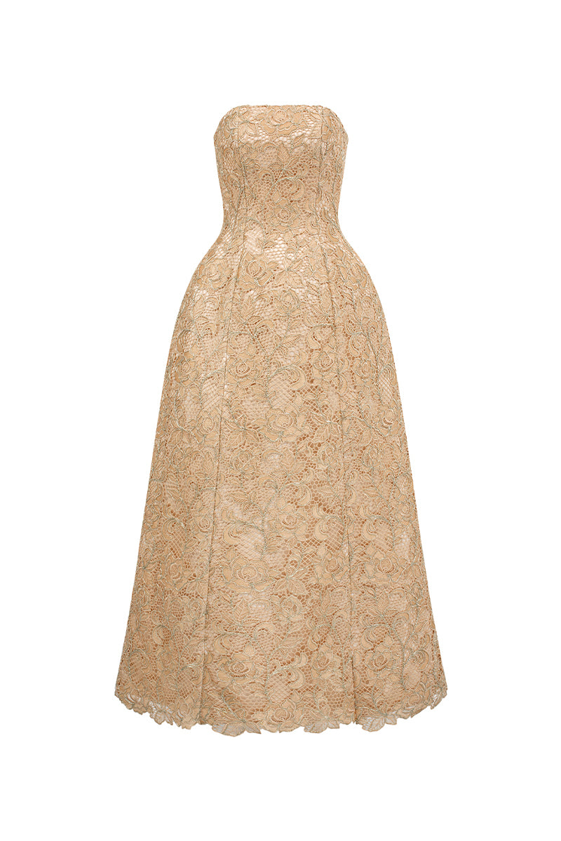 Women's Paulina Straight Across Lace Maxi Dress XS/S/M/L/XL/XXL/Customize  Tan/Black/Aurora Red MEAN BLVD