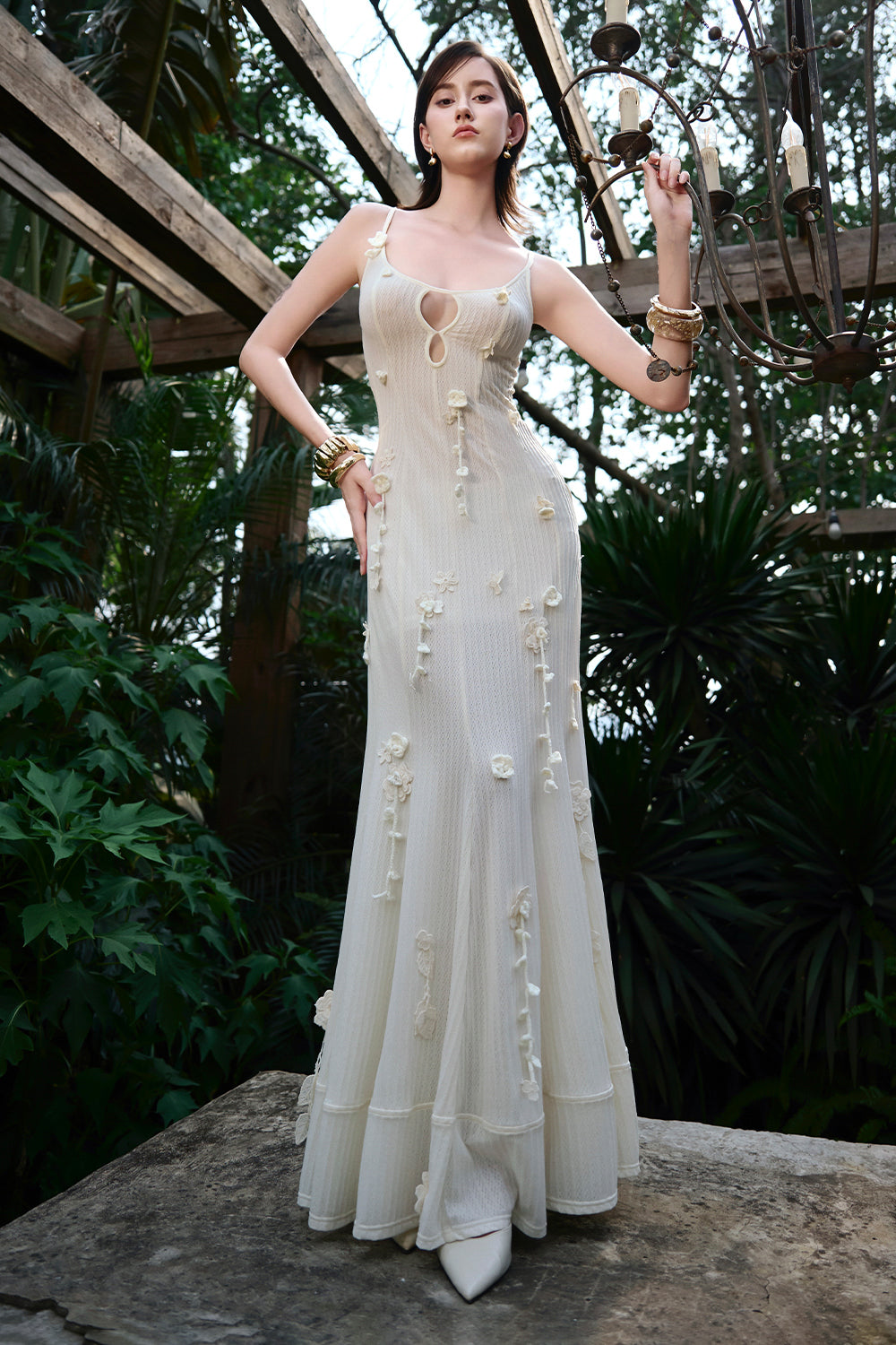 Women's Poetic Scoop Neck Applique Maxi Dress XS/S/M/L/XL/Customize Bright  White MEAN BLVD