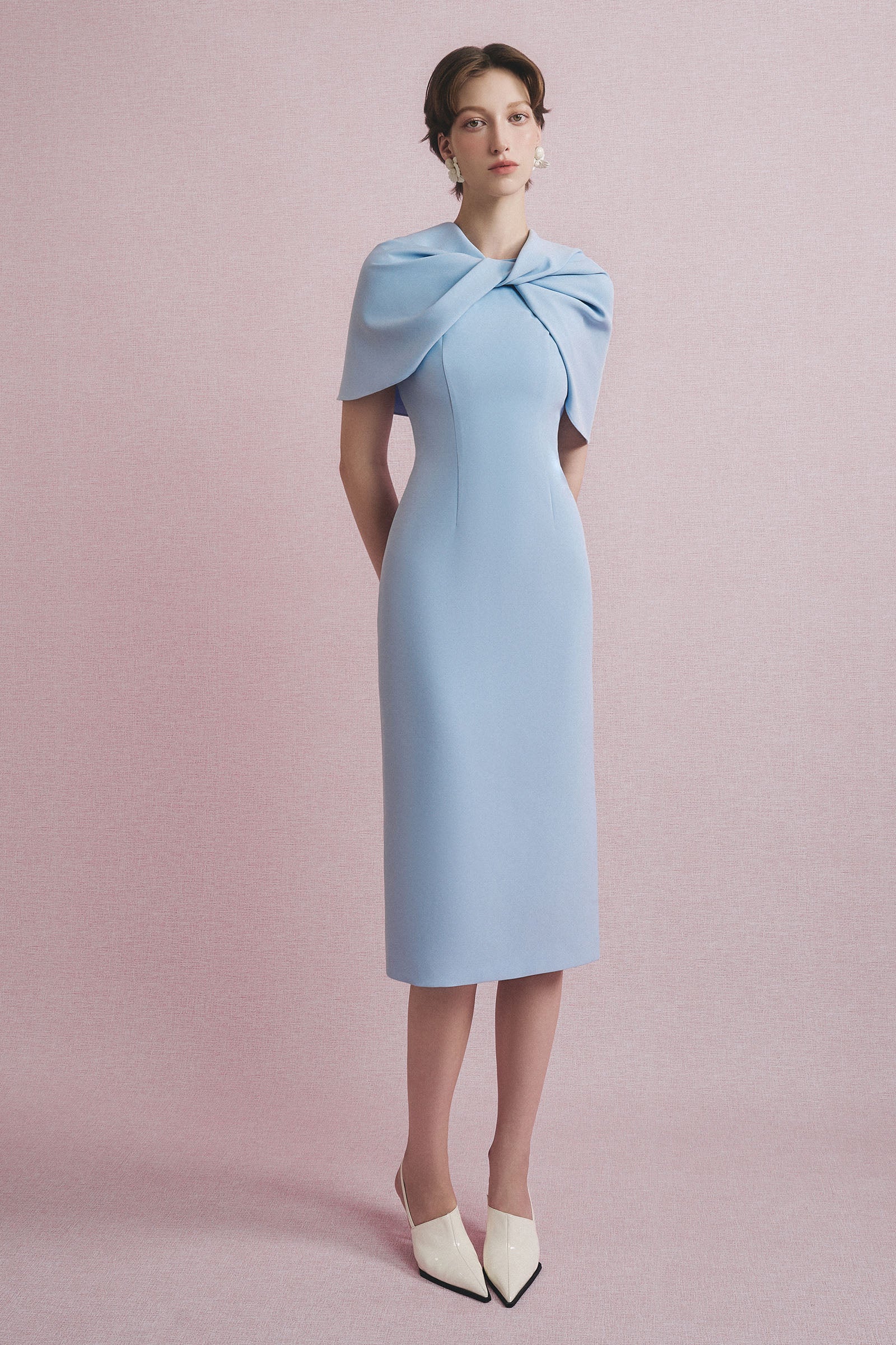 cape sleeve midi dress Women's Psy Cape Sleeve Midi Dress Blue Mist S/M/L/Customize MEAN BLVD Blue Mist / M