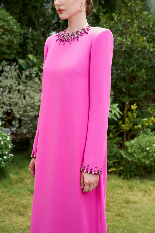 Salma Straight Stone Crepe Floor Length Dress