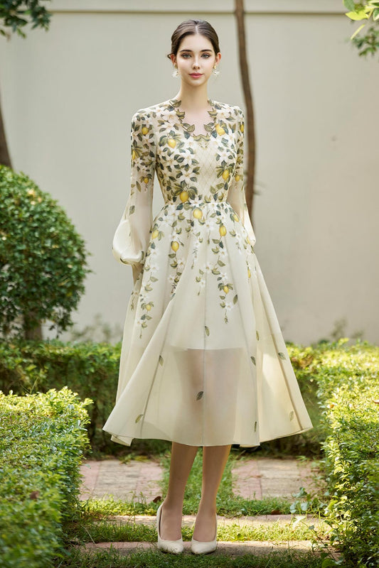 Murphy A-line Bead Organza Midi Dress