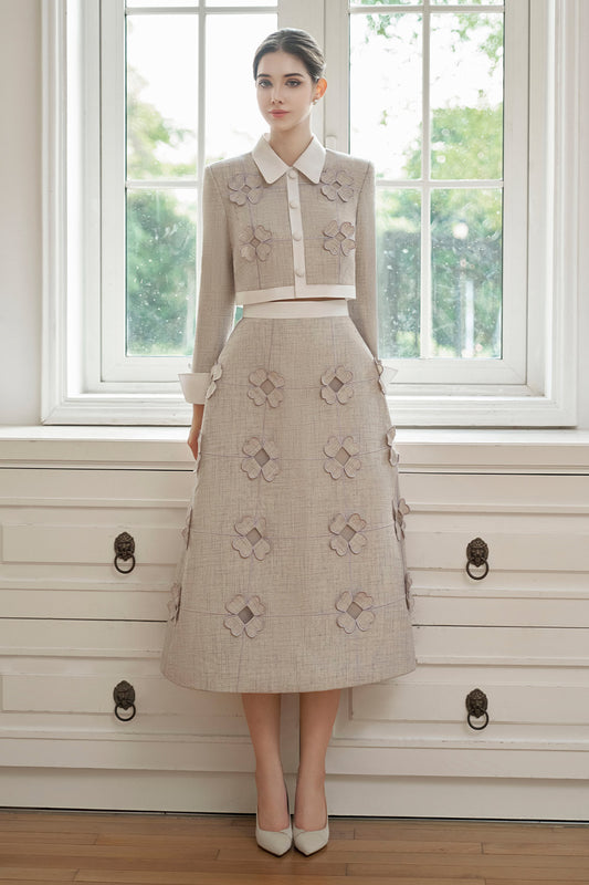 Giana A-line Flower Applique Polycotton Midi Set