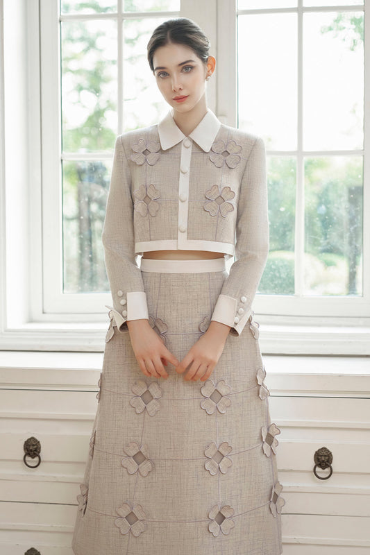 Giana A-line Flower Applique Polycotton Midi Set