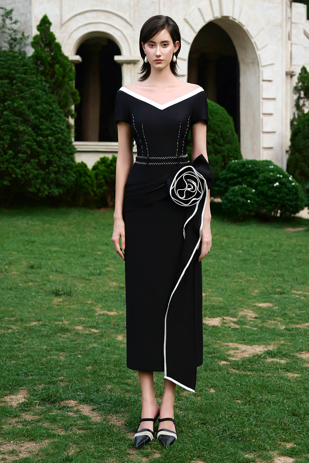 waist defined v neck midi dress for women V-Neck Midi Dress with Lace Trim 3.1 Phillip Lim