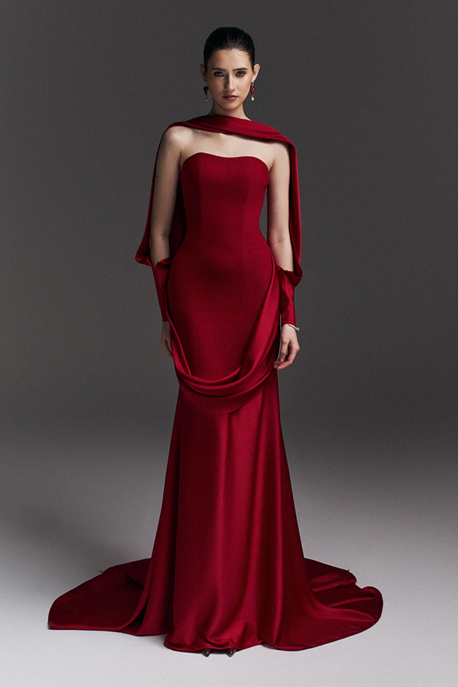 rosabella midi dress Women's Rosabella Mermaid Draped Maxi Dress XS/S/M/L/Customize Red MEAN BLVD Red / Customize